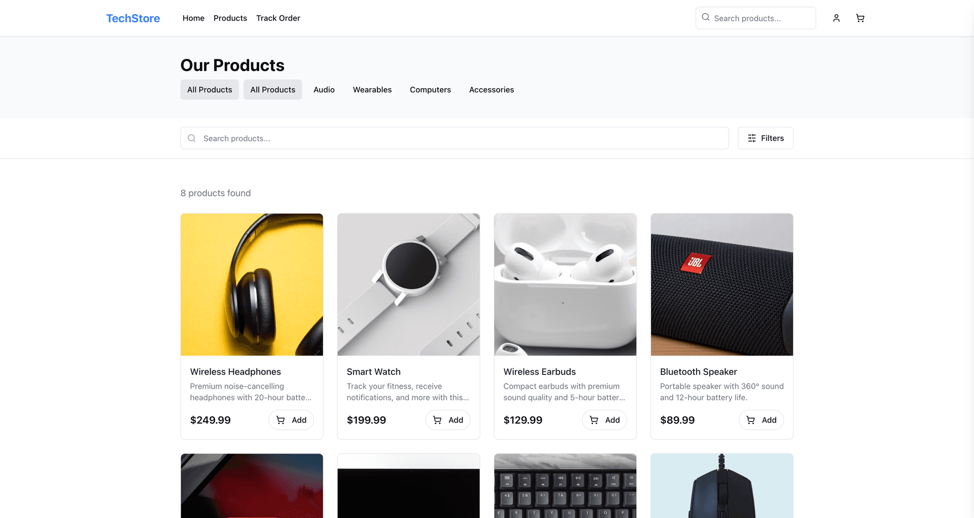 Mini Shopping Store Desktop Products Page