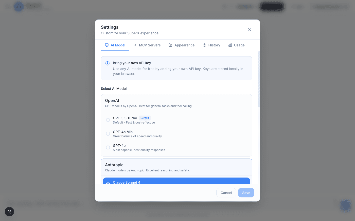 SuperX AI Model Settings